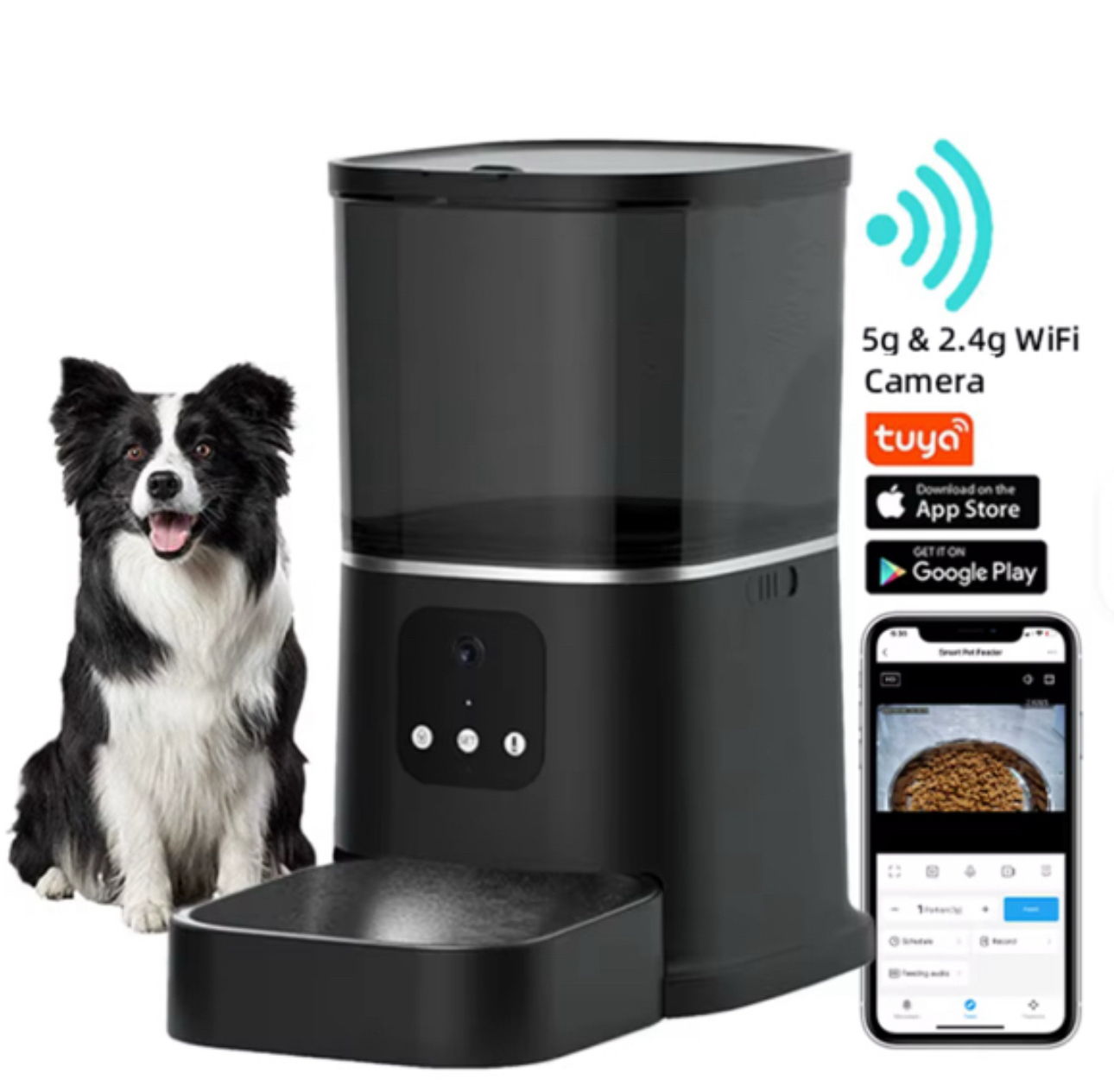 4L Tuya WiFi large capacity smart cat feeder, can set timed and quantitative feeding, suitable for cat and dog pet feeding bowls